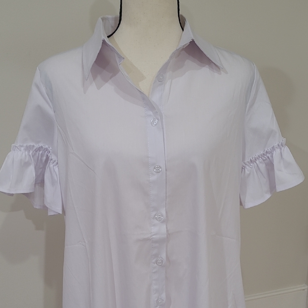 Sunnow White Ruffle Button-Front Shift Dress - Picture 2 of 7